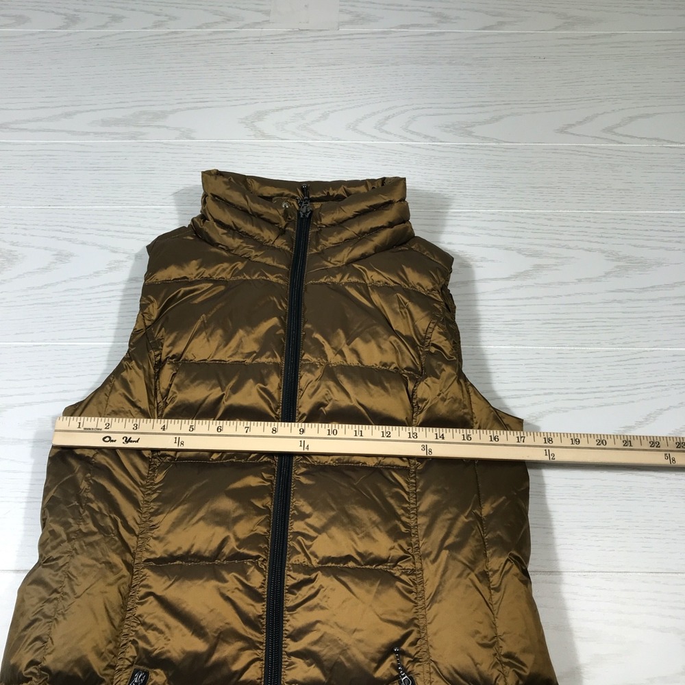 Womens Duck Down Quilted Puffer Vest Size Small Gold Zip Pockets High Collar - Picture 3 of 14